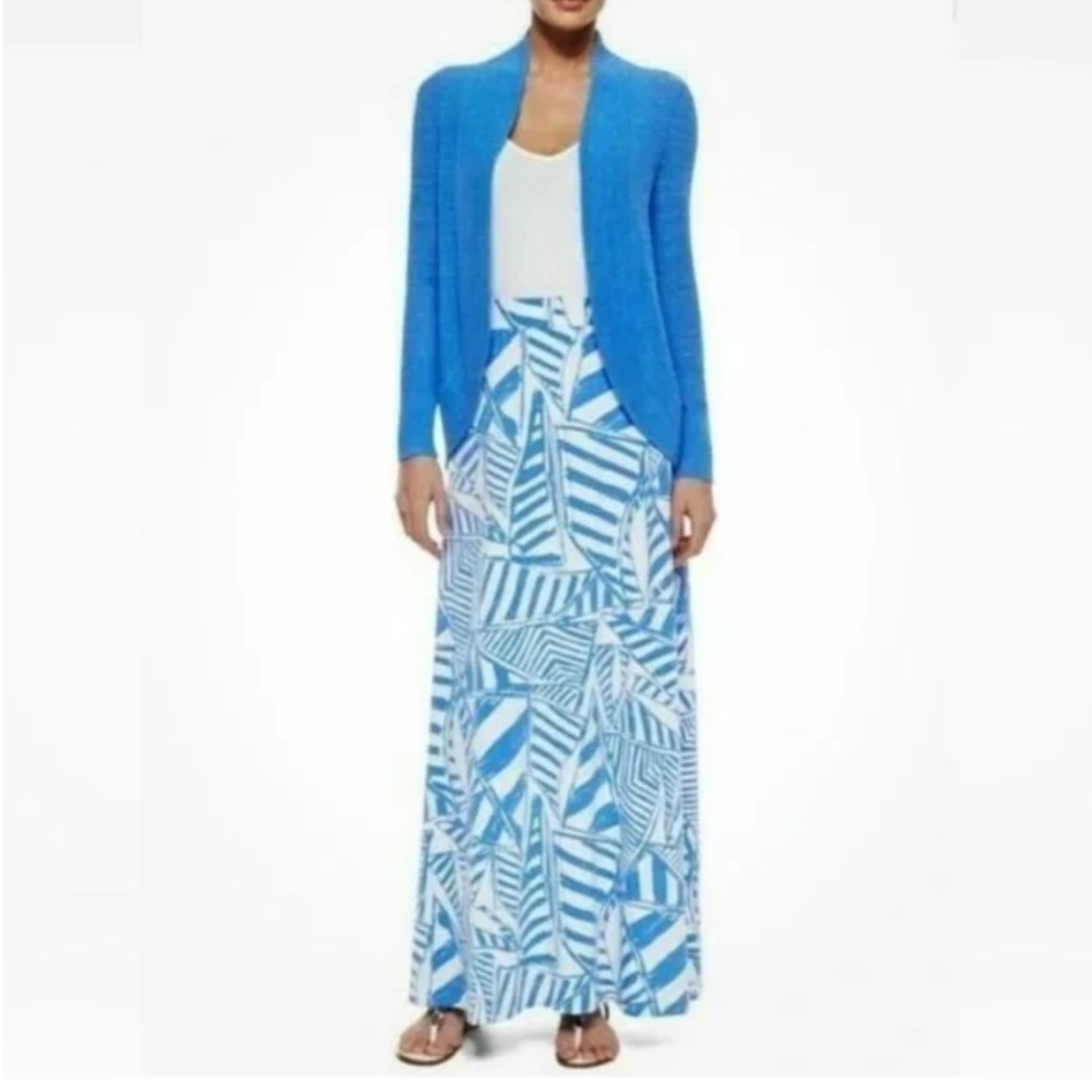 EUC Vintage Lilly Pulitzer Nola Sailboat Maxi Skirt, Bay Blue Yacht Sea, Size L